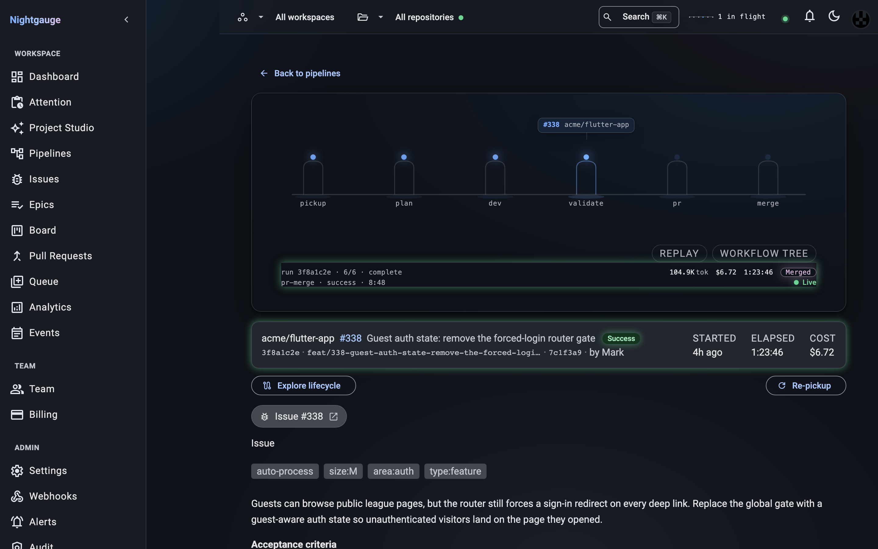 The team view — Web dashboard