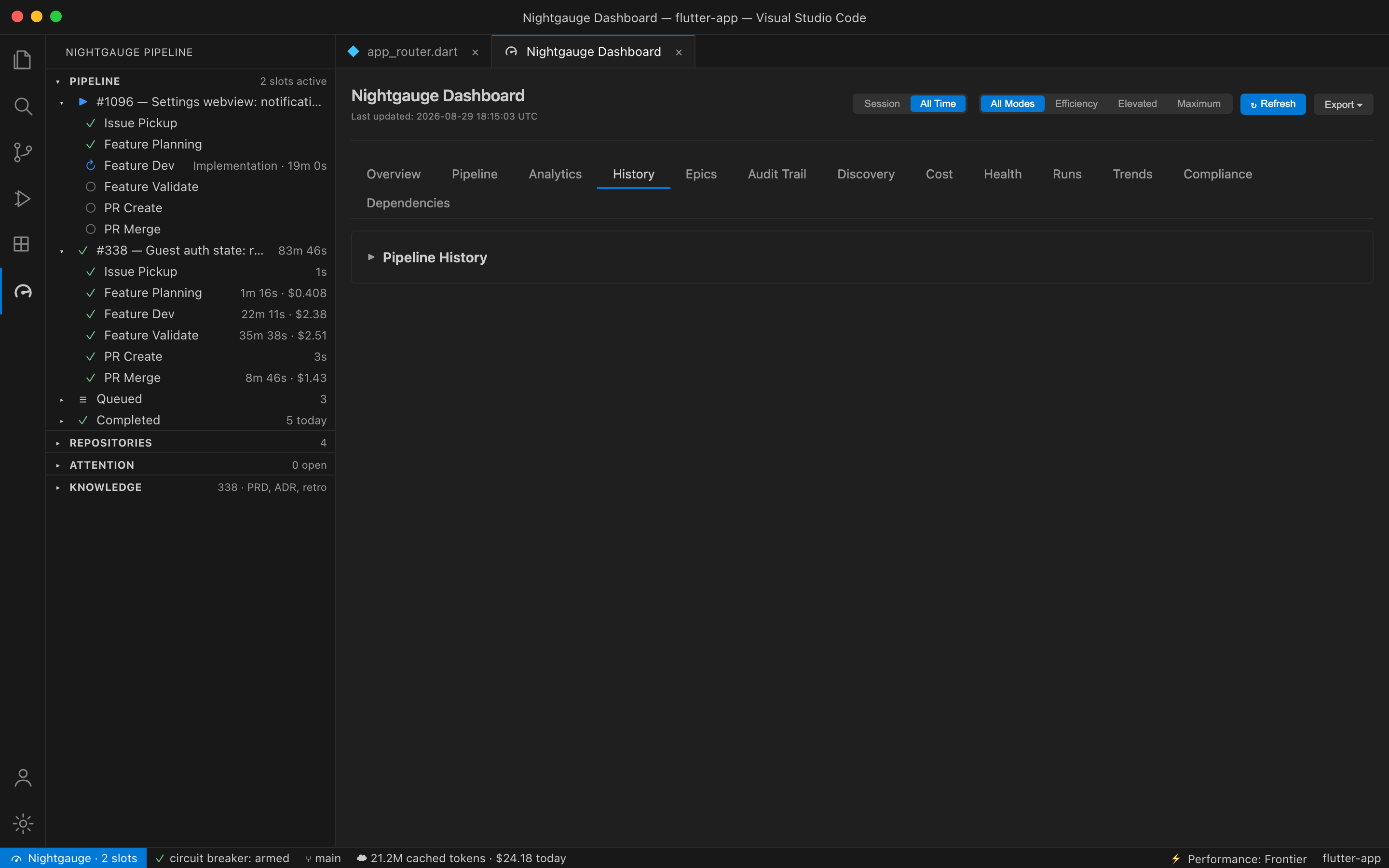 Run history that stays honest — Dashboard › History